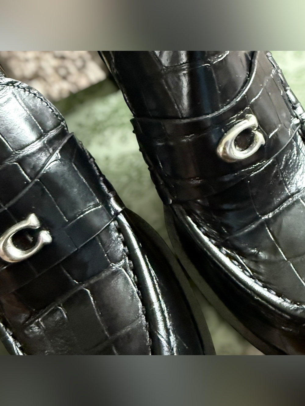 COACH Natalie Black Croc-Embossed Block Heel Loafer Size 8B Women - Picture 8 of 15